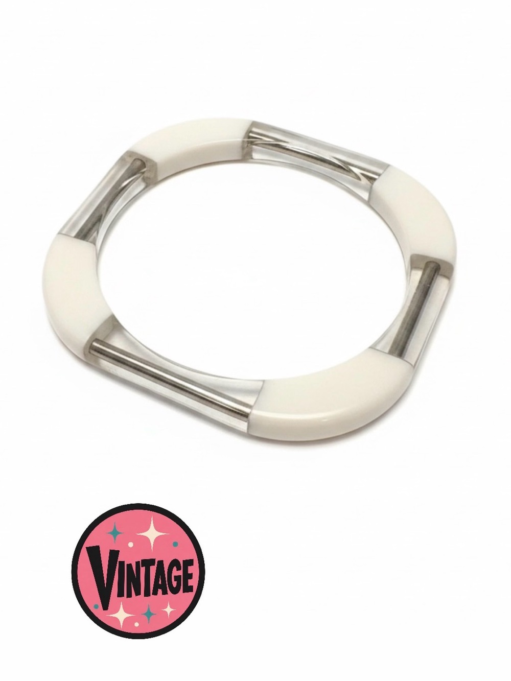 VTG Avon 1978 Summer Rainbow Square Lucite Bangle Bracelet White Clear